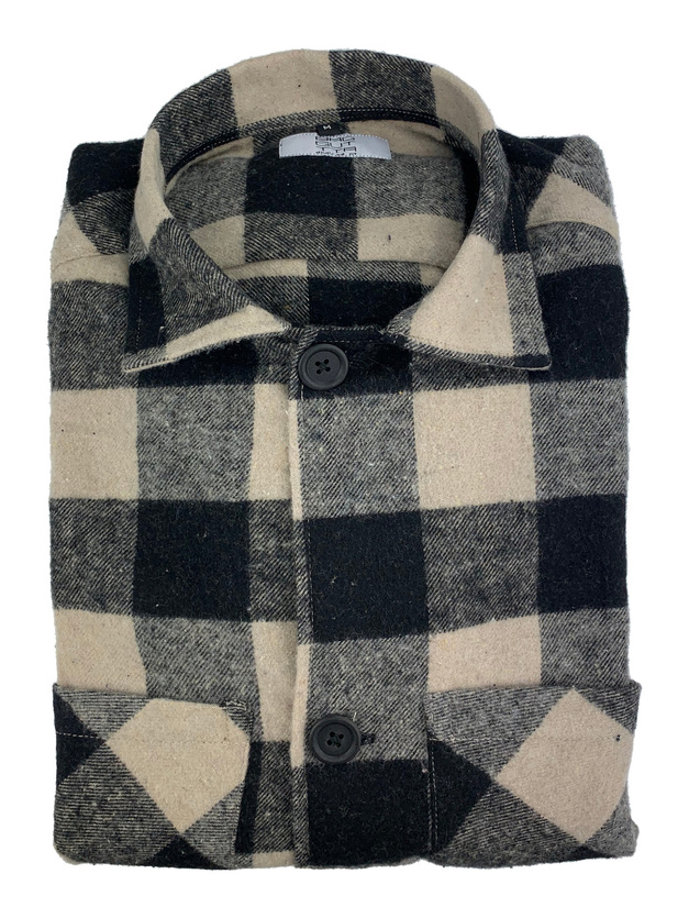 OVERSHIRT ΦΑΝΕΛΑ ΚΑΡΟ ΜΑΥΡΟ ΜΠΕΖ- 3XL REGULAR- ΜΠΕΖ