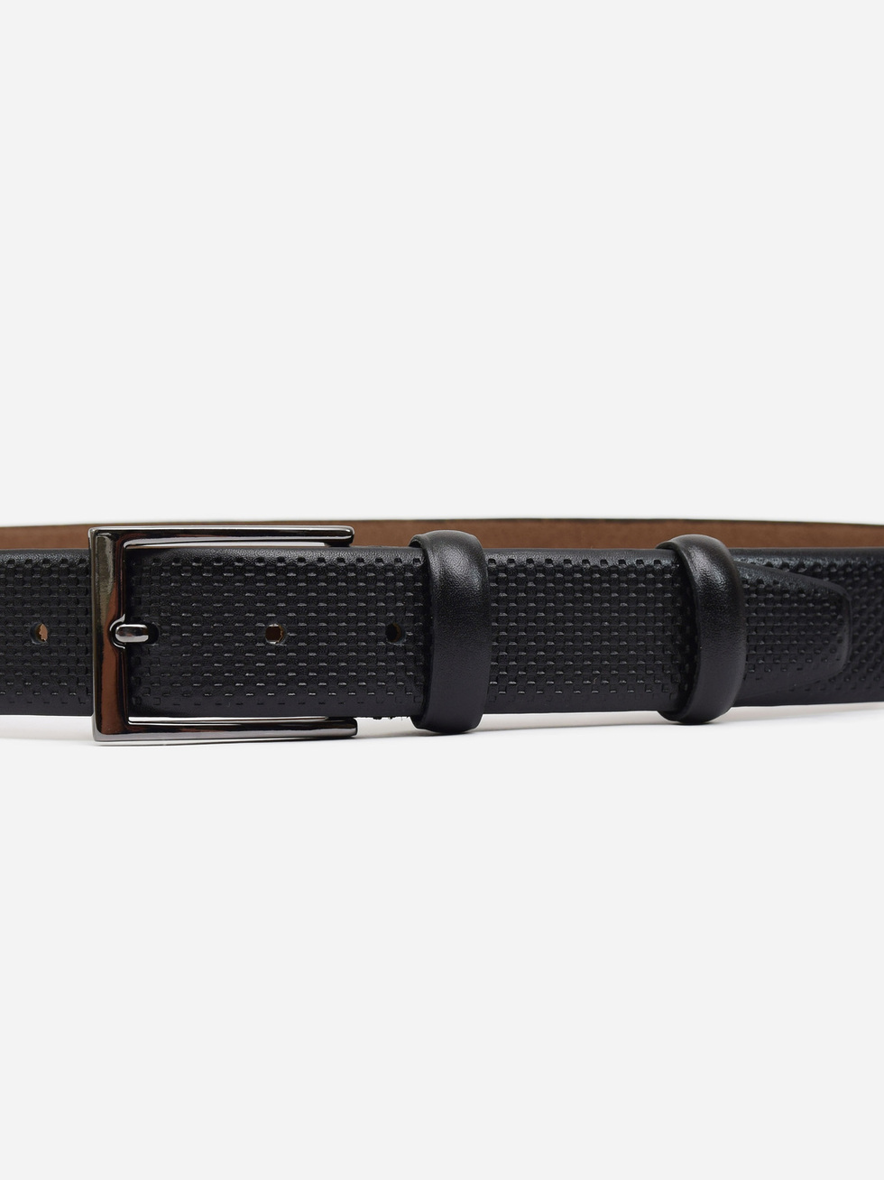 BLACK LEATHER BELT EMBOSSED PATTERN 3.5 CM